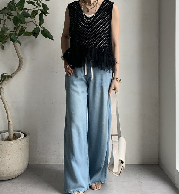  「【WEB限定】裾チュールメッシュニットベスト」|ニット・セーター|