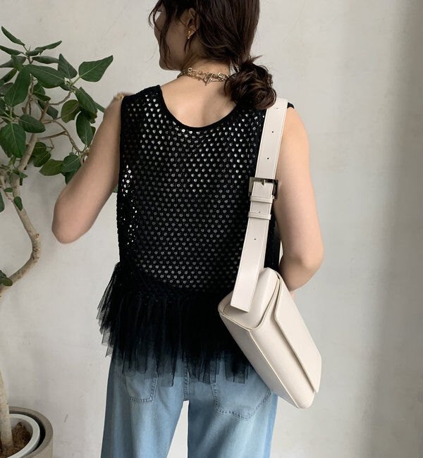  「【WEB限定】裾チュールメッシュニットベスト」|ニット・セーター|