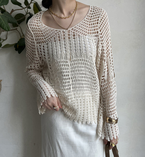  「【WEB限定】カギ針風プルオーバー」|ニット・セーター|アイボリー