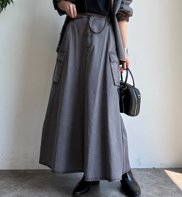  「綿リヨセルピグメント加工カーゴスカート」|スカート|ブラック