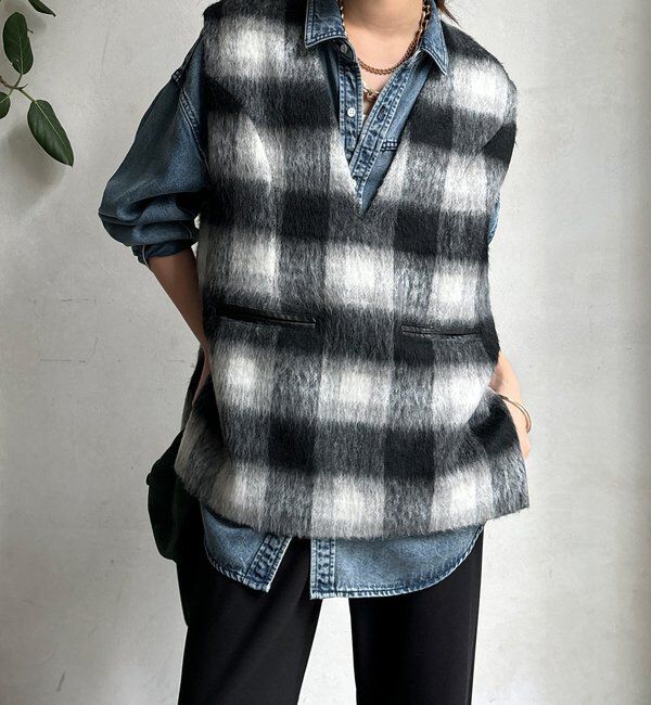  「【WEB限定】チェックシャギーベスト」|ベスト・ジレ|