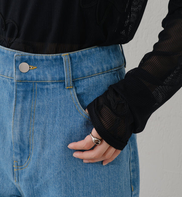  「【新色追加/3サイズ展開】ハイウエストストレートデニム」|デニム|