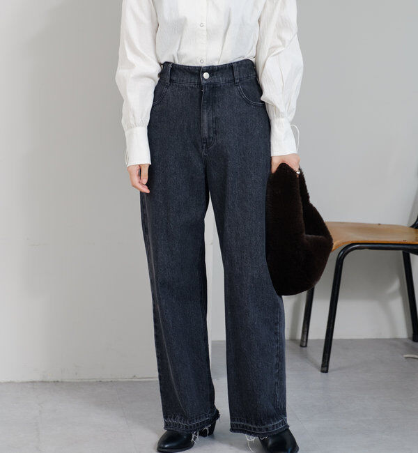  「【新色追加/3サイズ展開】ハイウエストストレートデニム」|デニム|ブラック