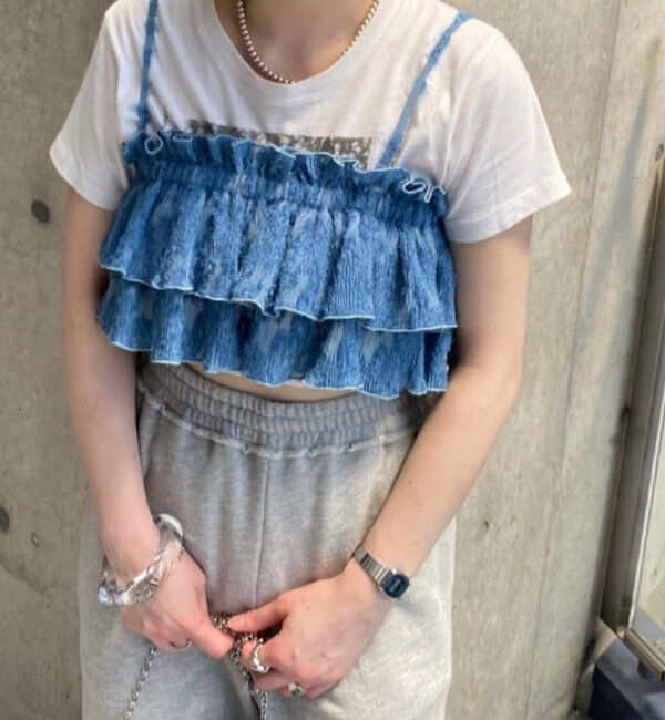  「レースフリルビスチェ」|シャツ・ブラウス|ブルー