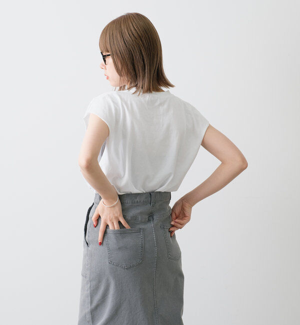  「【WHIMSIC/新色追加】ロゴプリントスリーブレスTシャツ」|キャミソール|