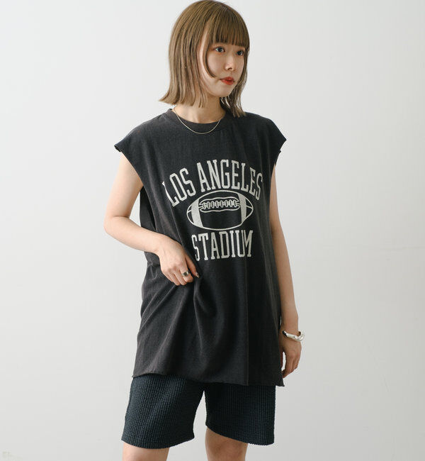  「【WHIMSIC/新色追加】ロゴプリントスリーブレスTシャツ」|キャミソール|