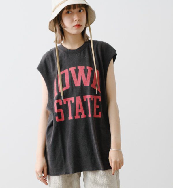  「【WHIMSIC/新色追加】ロゴプリントスリーブレスTシャツ」|キャミソール|ブラック