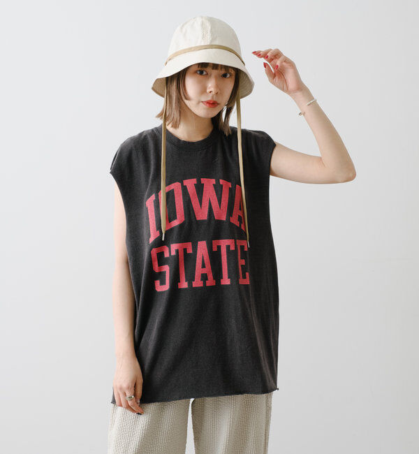  「【WHIMSIC/新色追加】ロゴプリントスリーブレスTシャツ」|キャミソール|