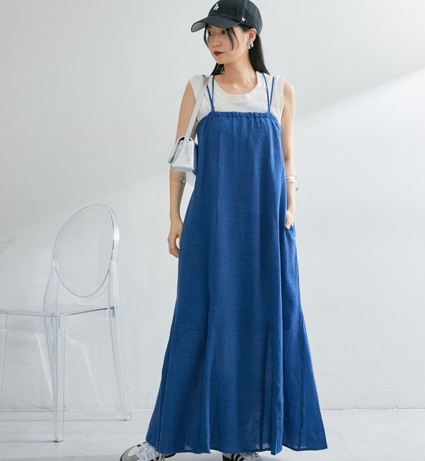  「インド綿チェンナイキャミワンピース」|ワンピース|ブルー