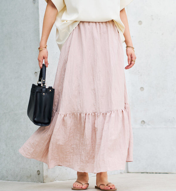  「《ウエストゴムでストレスフリー》ヴィンテージシワ加工スカート」|スカート|ピンク