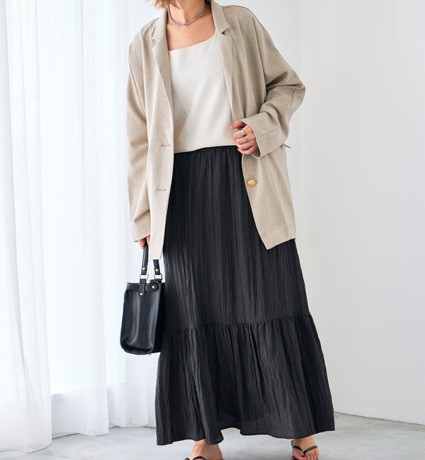  「《ウエストゴムでストレスフリー》ヴィンテージシワ加工スカート」|スカート|