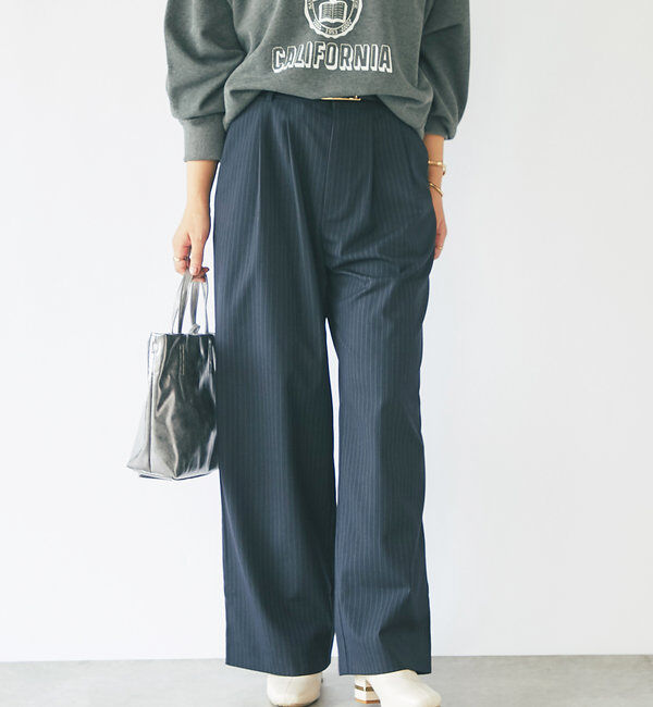  「タックストライプパンツ」|その他|ネイビー