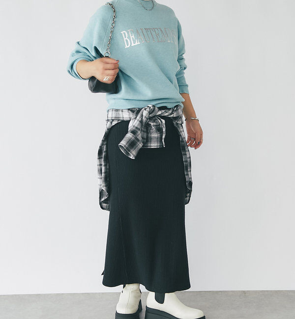  「《ゆったり着心地・体型カバー◎》スウェットライク箔ロゴニット」|ニット・セーター|