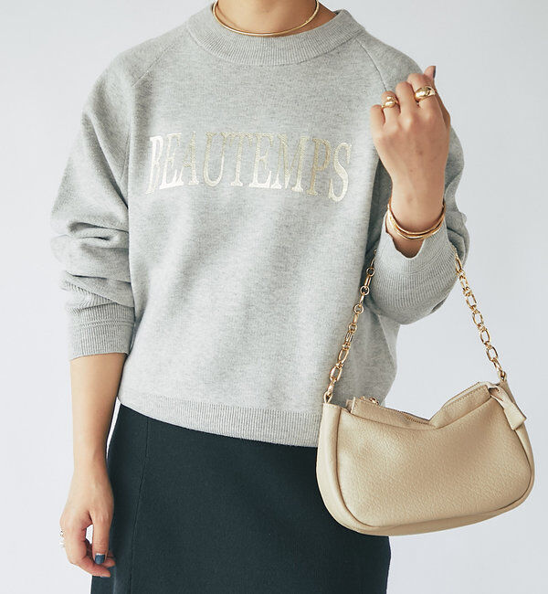  「《ゆったり着心地・体型カバー◎》スウェットライク箔ロゴニット」|ニット・セーター|