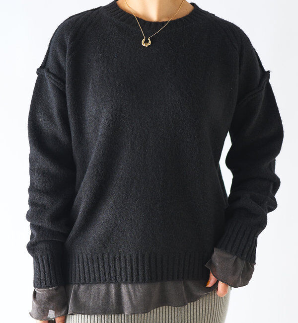  「モチモチクルーネックニット」|ニット・セーター|ブラック