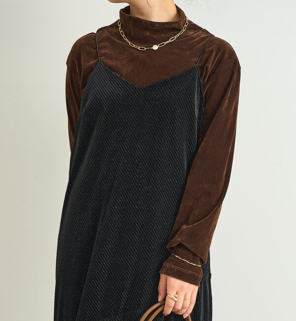  「ラメ入りベロア切替キャミワンピース」|その他|