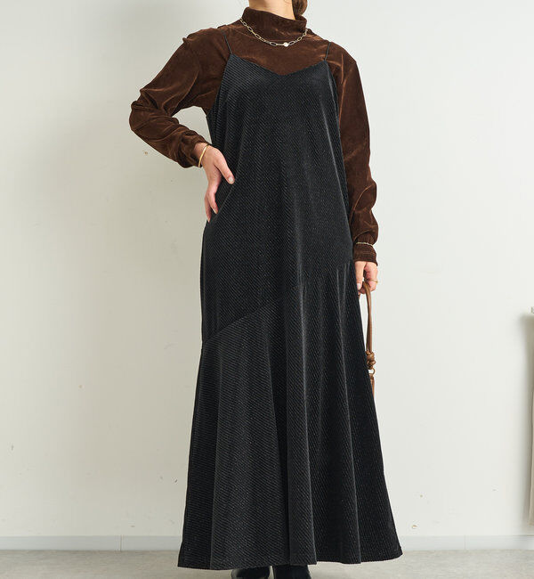  「ラメ入りベロア切替キャミワンピース」|その他|