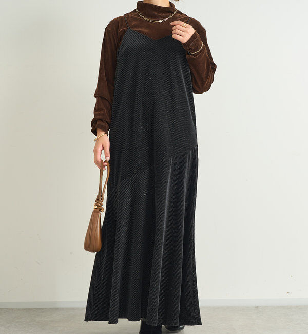  「ラメ入りベロア切替キャミワンピース」|その他|