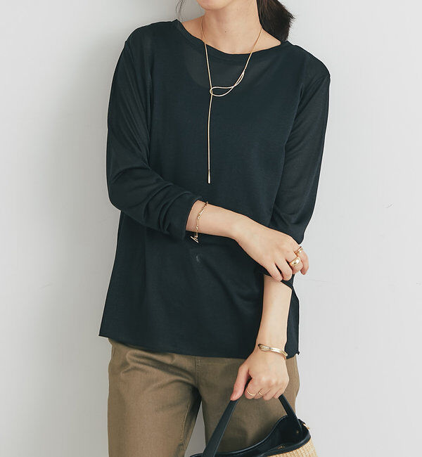  「《ヘルシーな透け感》ラメシアーロンT」|Tシャツ・カットソー|ブラック