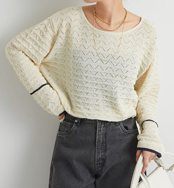  「《シーズンムード高める》2way透かし柄ラインニット」|ニット・セーター|