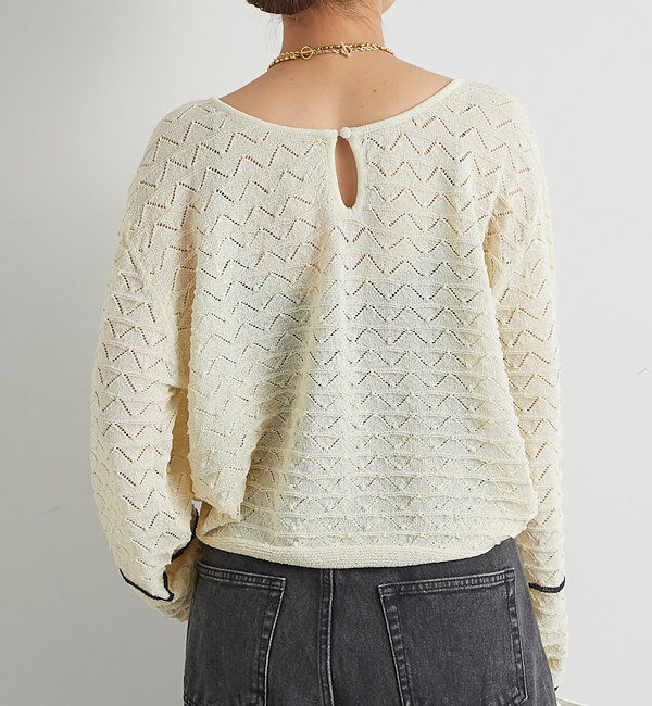  「《シーズンムード高める》2way透かし柄ラインニット」|ニット・セーター|