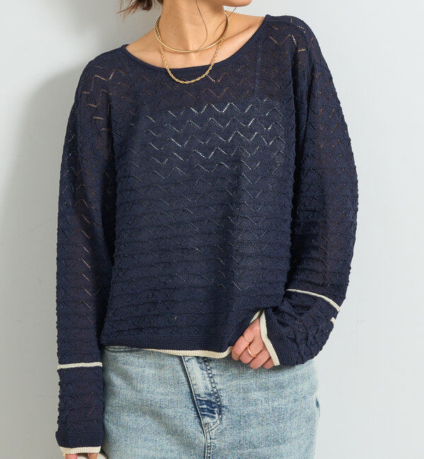  「《シーズンムード高める》2way透かし柄ラインニット」|ニット・セーター|