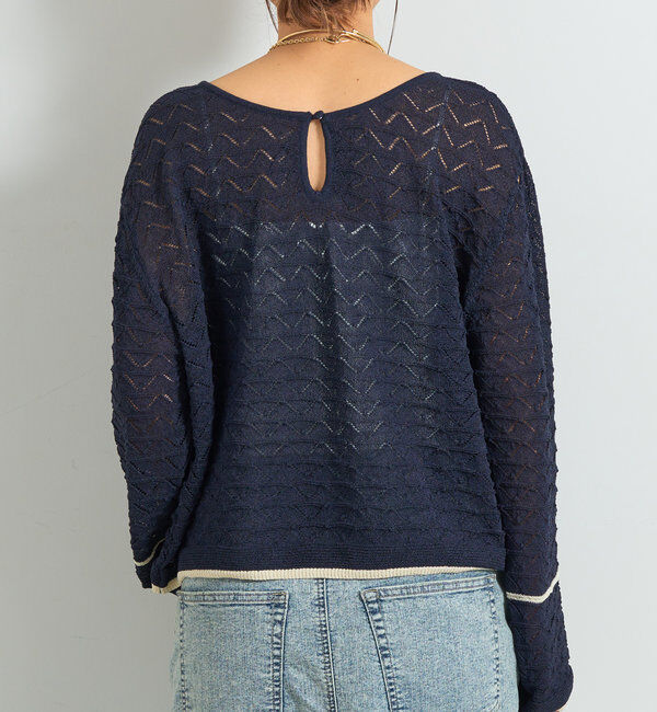  「《シーズンムード高める》2way透かし柄ラインニット」|ニット・セーター|