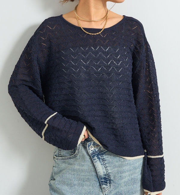  「《シーズンムード高める》2way透かし柄ラインニット」|ニット・セーター|