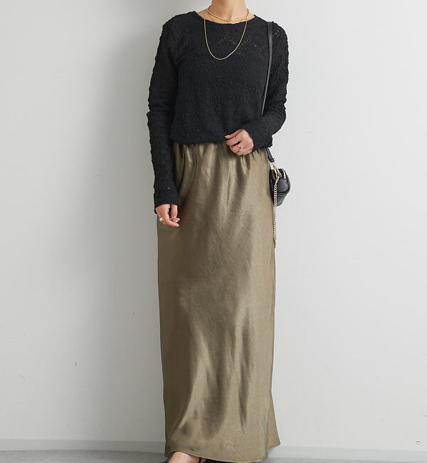  「《ソフトな艶やかさで上品見え》ビンテージサテンスカート」|スカート|
