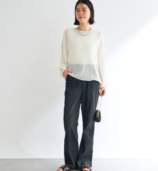  「《軽量・通気性・吸水速乾性》スクエア和紙ニット」|ニット・セーター|