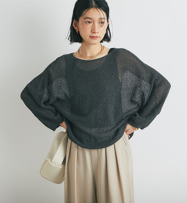  「《軽量・通気性・吸水速乾性》スクエア和紙ニット」|ニット・セーター|