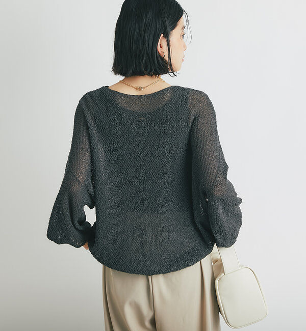  「《軽量・通気性・吸水速乾性》スクエア和紙ニット」|ニット・セーター|