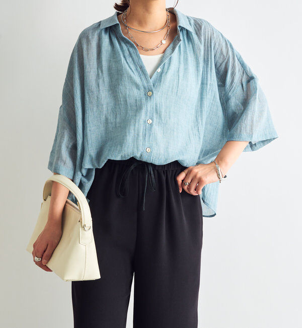  「《1枚着にも・羽織にも◎》ガーゼタッチシアーシャツ」|シャツ・ブラウス|