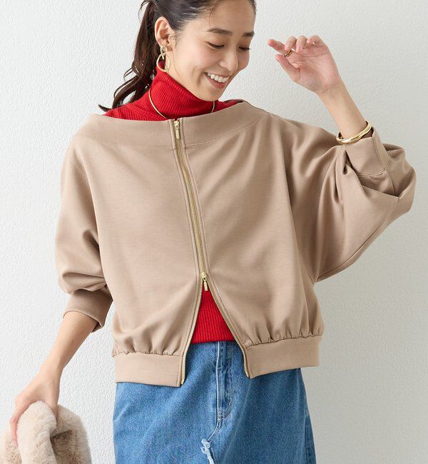  「《着回し力抜群》2WAY刺繍ZIPプルオーバー」|Tシャツ・カットソー|モカ