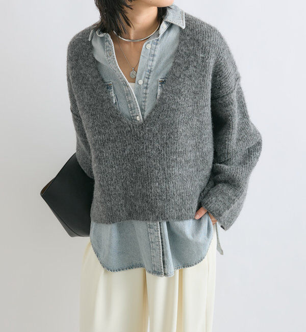  「【ゆったり着やすい】ルーズプランジニット」|ニット・セーター|