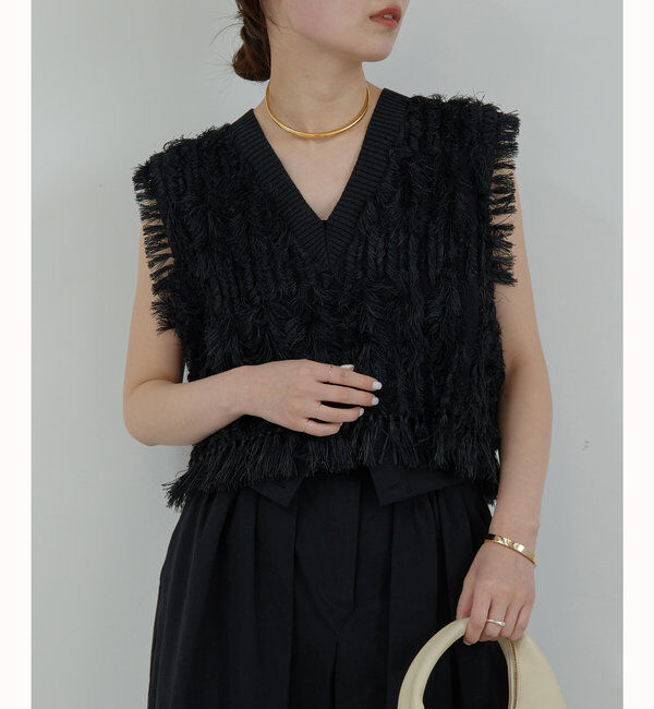  「【HERITANOVUM】フリンジニットベスト」|ニット・セーター|ブラック