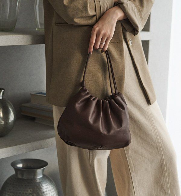  「レザー巾着4WAYショルダーバッグ」|ショルダー・メッセンジャー|ダークブラウン