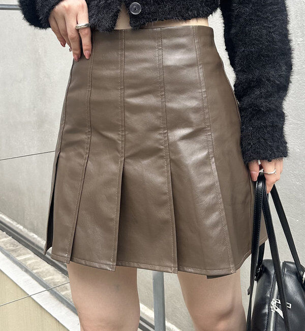  「[mline]レザープリーツミニスカート」|スカート|
