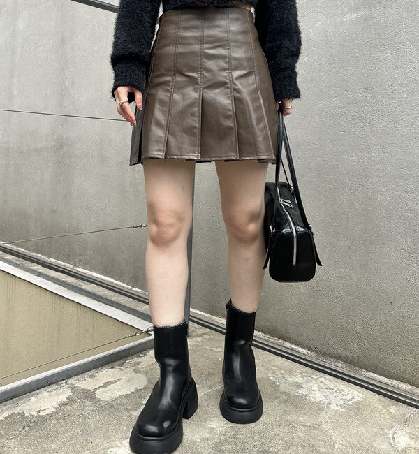  「[mline]レザープリーツミニスカート」|スカート|