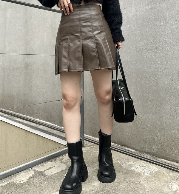 「[mline]レザープリーツミニスカート」|スカート|
