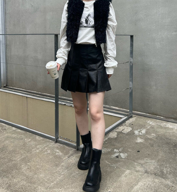  「[mline]レザープリーツミニスカート」|スカート|