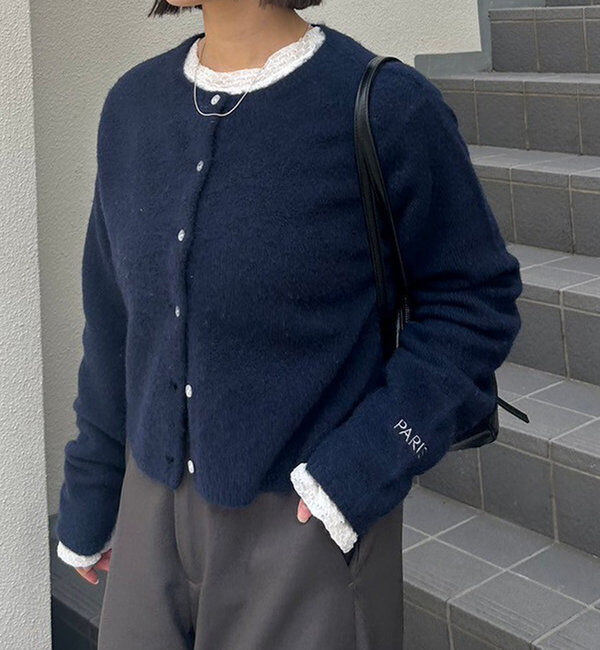  「【レイヤードスタイルも◎】PARIS刺繍カーディガン」|カーディガン|