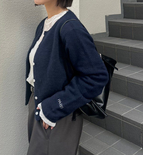  「【レイヤードスタイルも◎】PARIS刺繍カーディガン」|カーディガン|