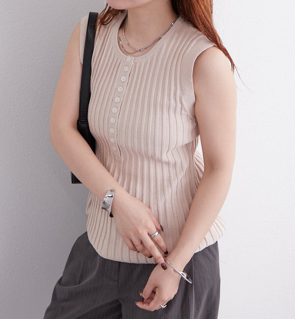  「リブボタンタンクトップ」|ニット・セーター|ベージュ