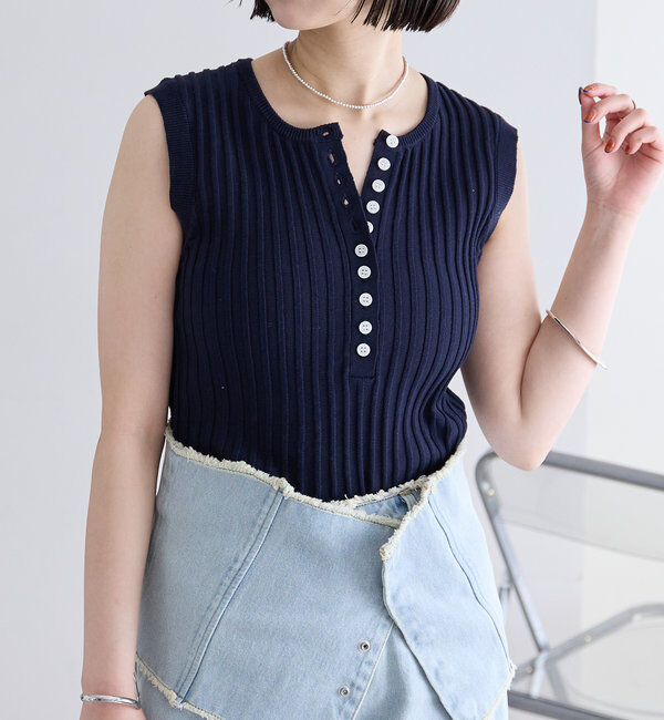  「リブボタンタンクトップ」|ニット・セーター|