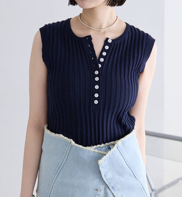  「リブボタンタンクトップ」|ニット・セーター|