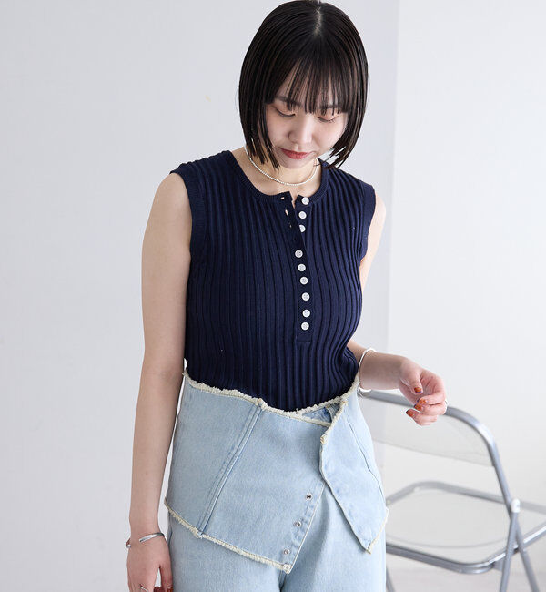  「リブボタンタンクトップ」|ニット・セーター|