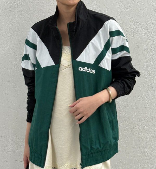  「adidas ラインナイロンジャケット」|ベスト・ジレ|グリーン