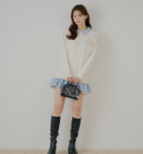  「【マルチway】シャツレイヤードニットワンピース」|ワンピース|