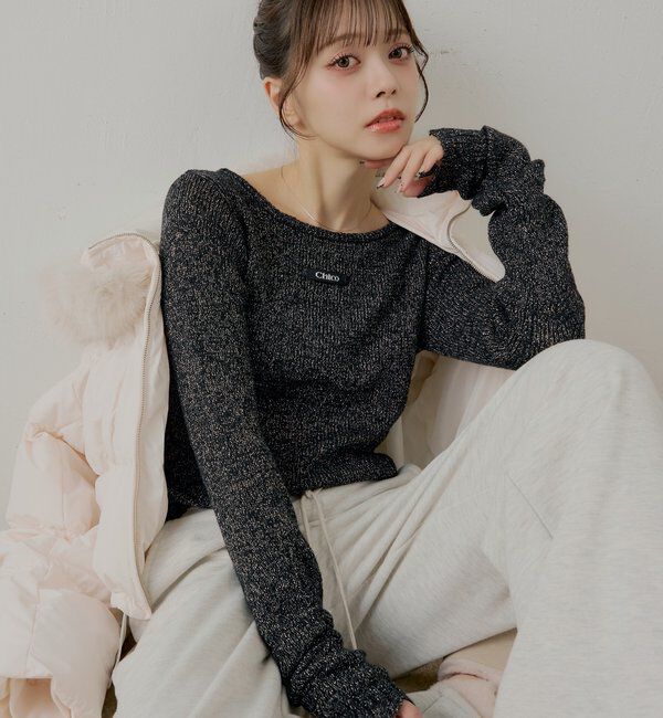  「ラメシアーコンパクトニット」|ニット・セーター|ブラック